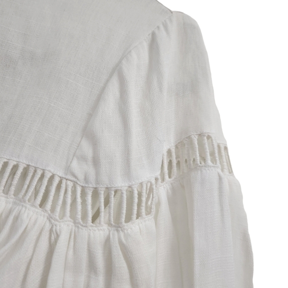 Finders Keepers Blouse 4 Ivory White Lattice Long Sleeve Crop Top Sample - Picture 5 of 13